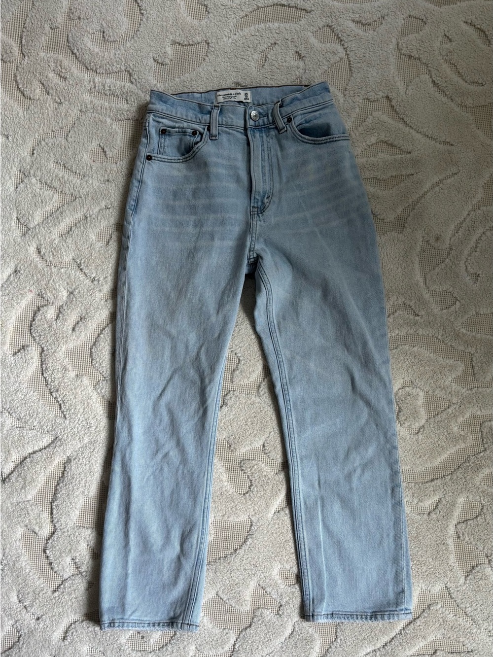 Abercrombie & Fitch Curve Love Ankle Straight Light Blue High-Rise Jeans